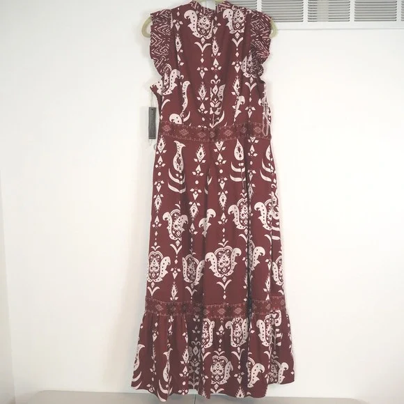 Lane Bryant Burgundy‎ Floral Print Maxi Dress Flutter Sleeve Mock Neck Size 16 - Picture 3 of 13
